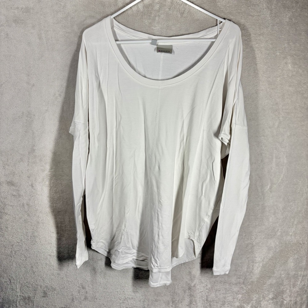 Athleta Long Sleeve Shirt Size XL White Stretch Athleisure Casual